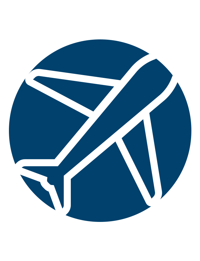 Illustration Flugzeug in weiss mit blauem Hintergrund.